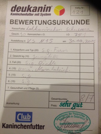 Hier sehen Sie die Bewertungsurkunde. 8/7 bedeutet er hat als JUngtier alle Punkte erreicht. 